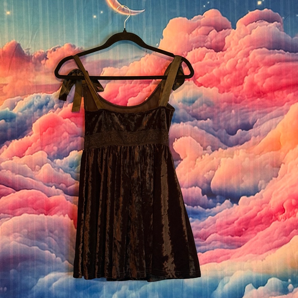 Velvet Dress with Lace and Bow Tie Straps